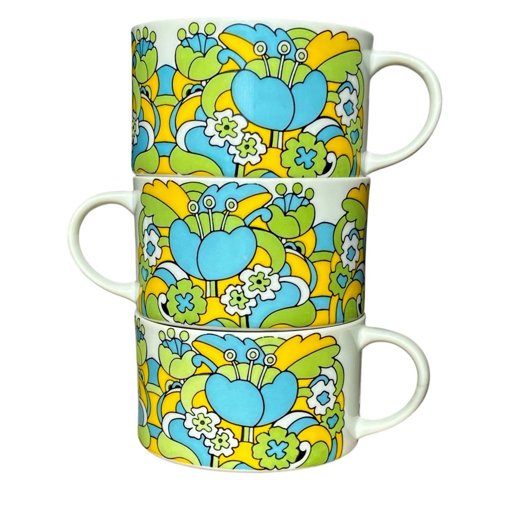 Vintage Stackable Mugs Retro Groovy Floral Collectible